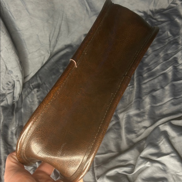 Brown Crocodile-Embossed Leather Handbag Y2K Silver Tone Details - Picture 15 of 15